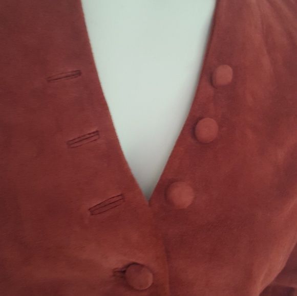 VTG Suede Jacket S Rose V Neck Lined Fitted - Picture 3 of 5